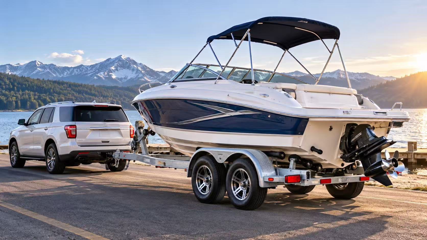 Boat trailer towed by an SUV — trailer hub bearing application