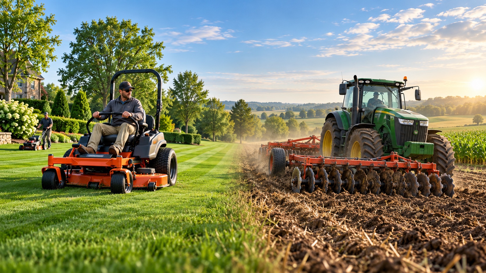 Lawn mower and agricultural tractor — bearing positions for outdoor power equipment