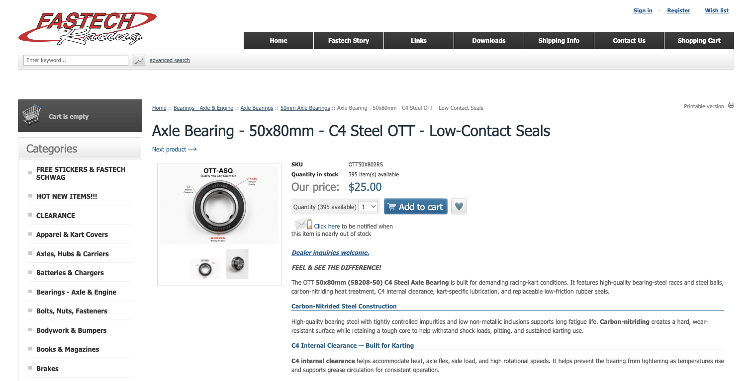 Fastech OTT Compatible Axle Bearing
